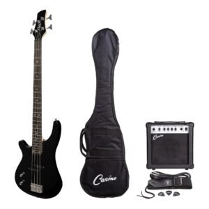Casino CTB-24L-BLK '24 Series' Left Handed Tune-Style Electric Bass Guitar and 15 Watt Amplifier Pack