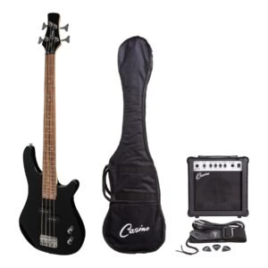 Casino CTB-24S-BLK '24 Series' Short Scale Tune-Style Electric Bass Guitar and 15 Watt Amplifier Pack