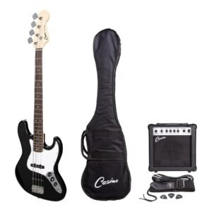 Casino CJB-21-BLK J-Style Electric Bass Guitar and 15 Watt Amplifier Pack