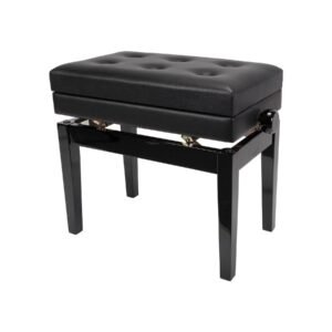 Crown CPS-6AS-BLK Deluxe Tufted Height Adjustable Piano Stool with Storage Compartment