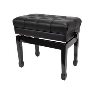 Crown CPS-7AS-BLK Premium Tufted Double Padded Height Adjustable Piano Stool with Storage Compartment