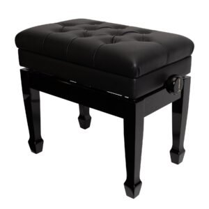 Crown CPB-41-BLK Tufted Height Adjustable Piano Stool with Storage Compartment